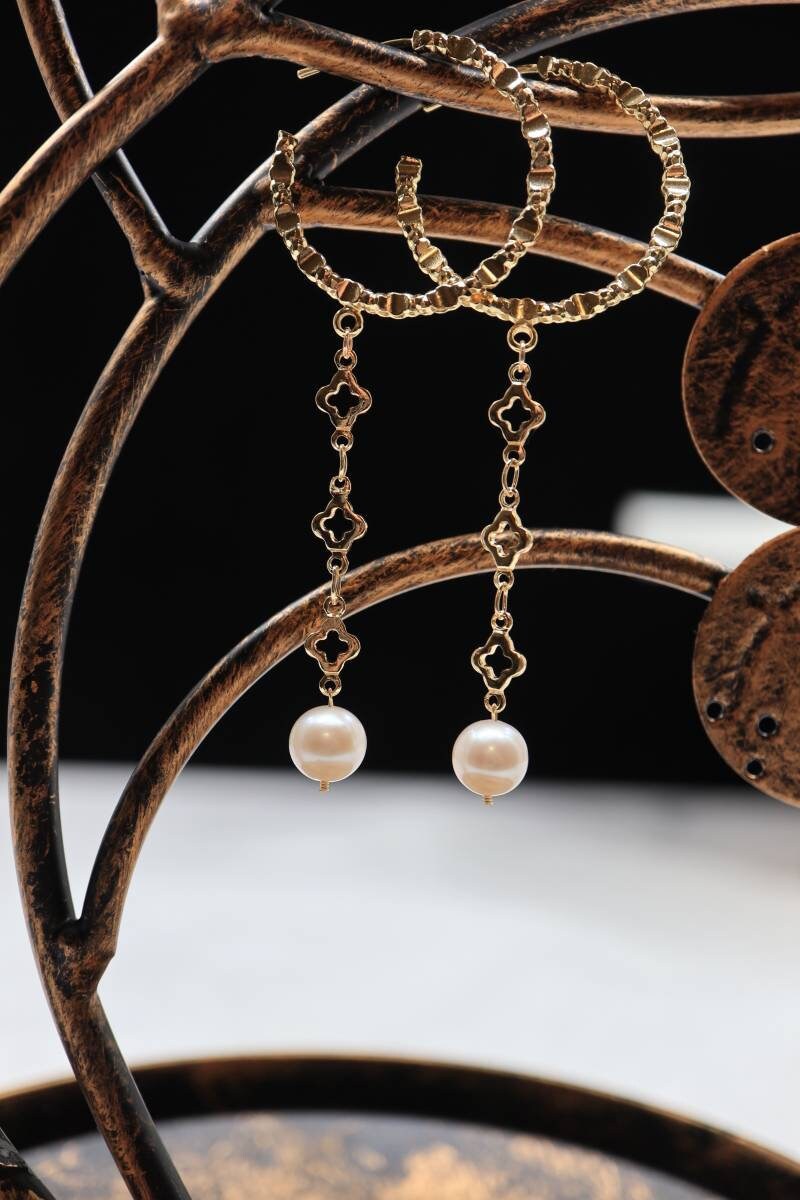 High Quality Pearl Hook Earrings, Freshwater Pearl Earrings, Gold Plated Earrings, Minimalism