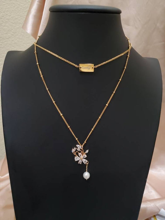 Gold Plated Peony Pendant with Bead Chain Necklace