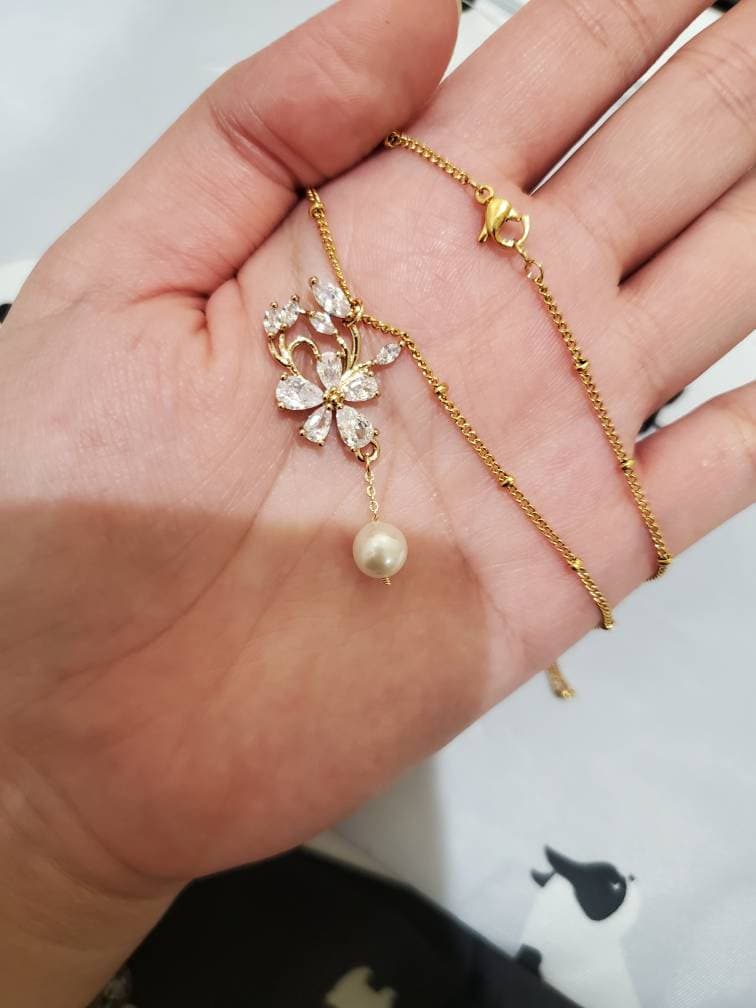 Gold Plated Peony Pendant with Bead Chain Necklace