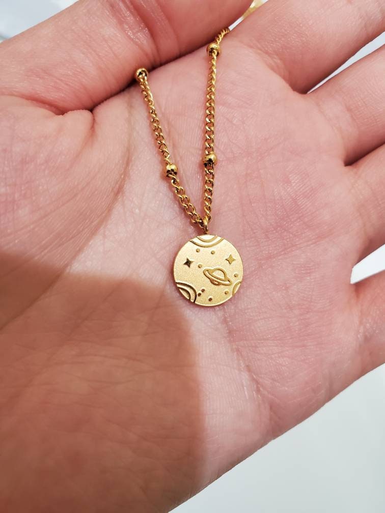 Gold Necklace with Cute Planet Pendant