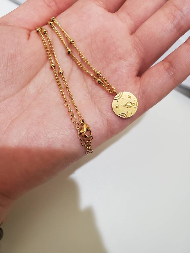 Gold Necklace with Cute Planet Pendant