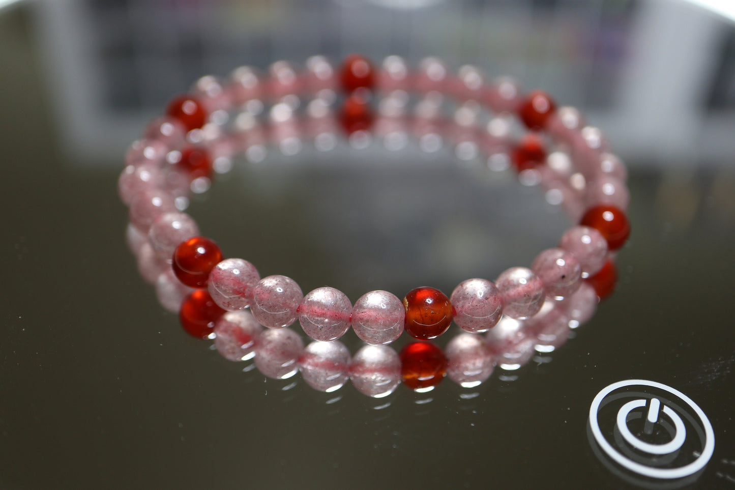 Strawberry Quartz with Red Agate Bead Crystal Bracelet