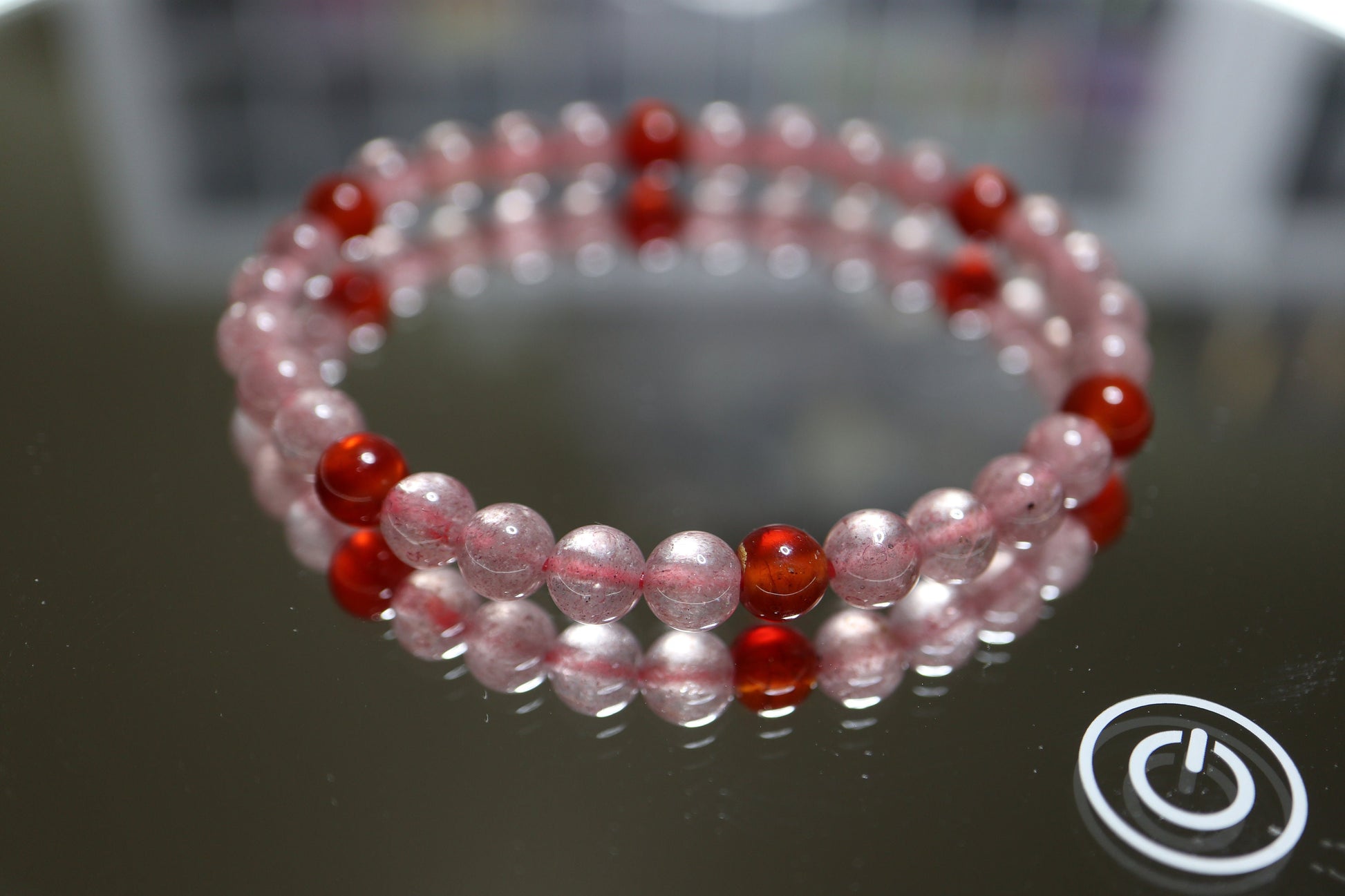 Strawberry Quartz with Red Agate Bead Crystal Bracelet