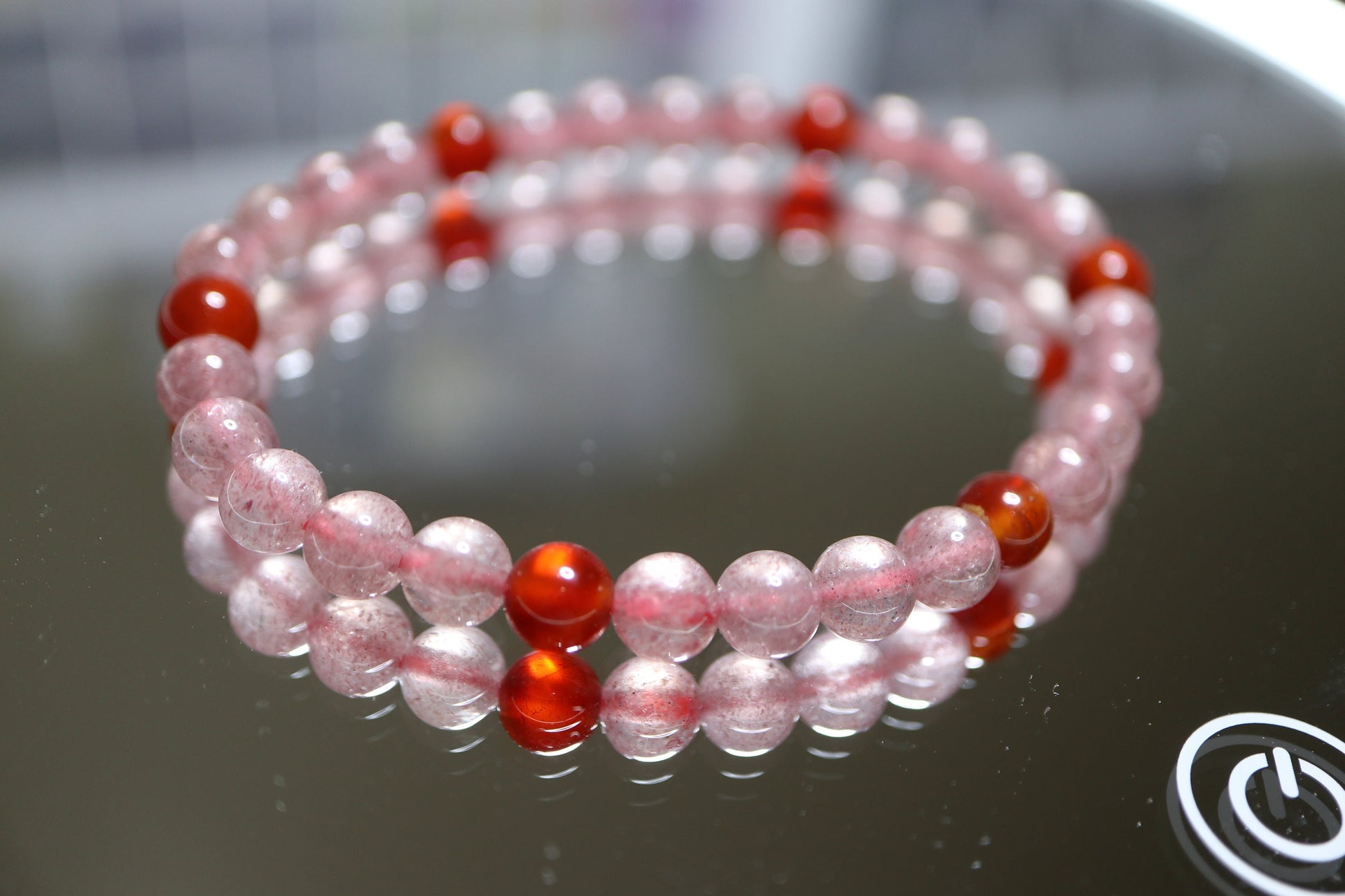Strawberry Quartz with Red Agate Bead Crystal Bracelet