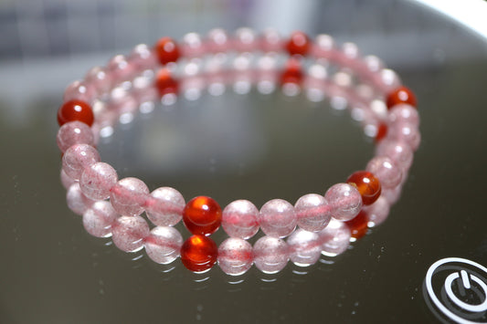 Strawberry Quartz with Red Agate Bead Crystal Bracelet