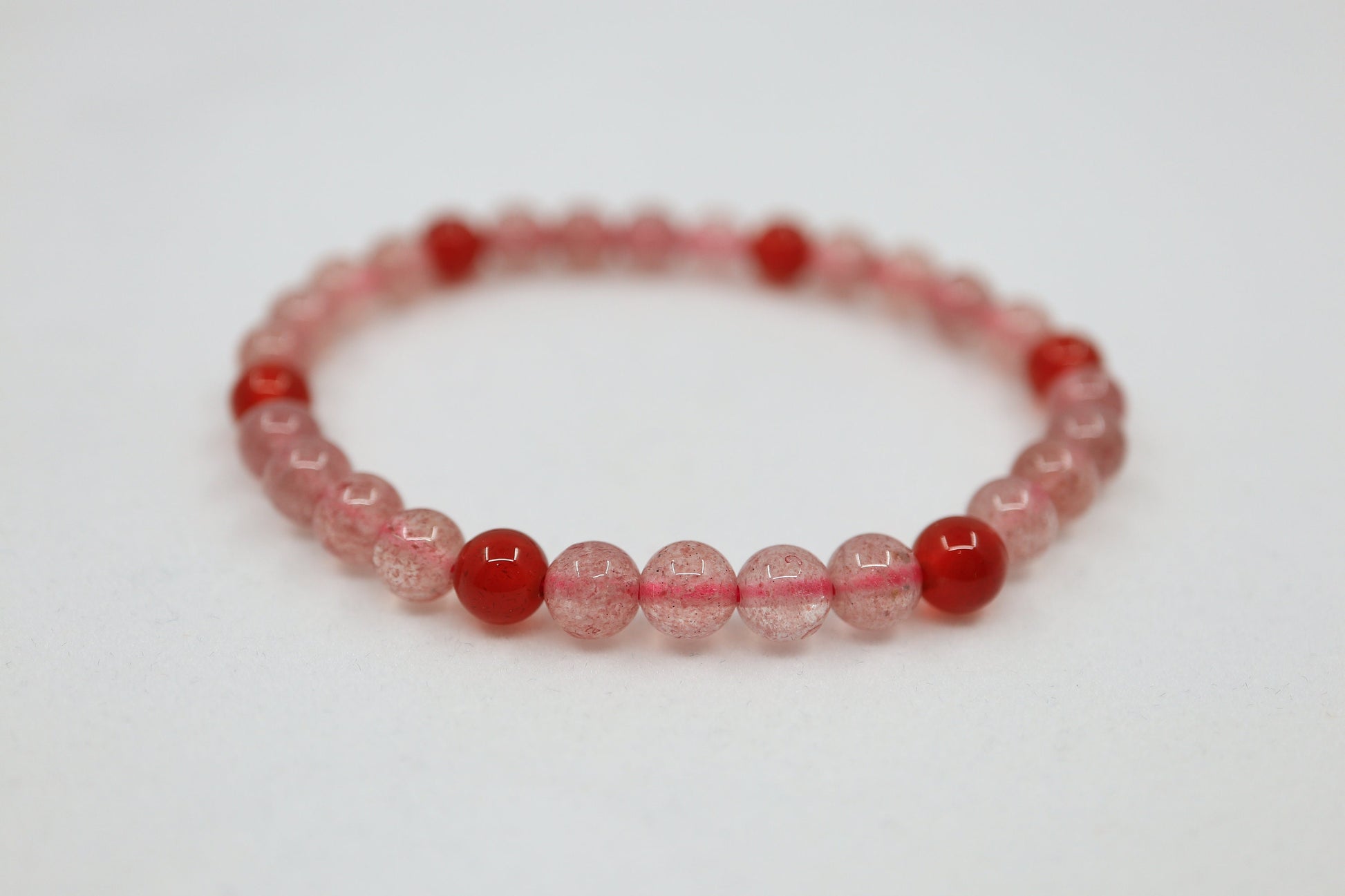 Strawberry Quartz with Red Agate Bead Crystal Bracelet