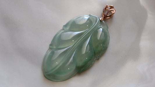 Bi-color Ice Transparent Jade Pendant, Burmese Jade Pendant, 18K Gold Jade Pendant, Diamond Pendant, Natural Jade, Non-treated Jade