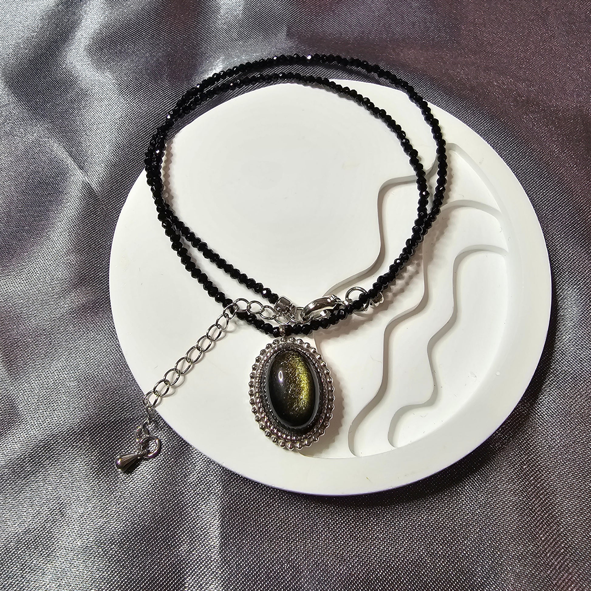 Spinel Chocker and Necklace with Golden Obsidian Stone