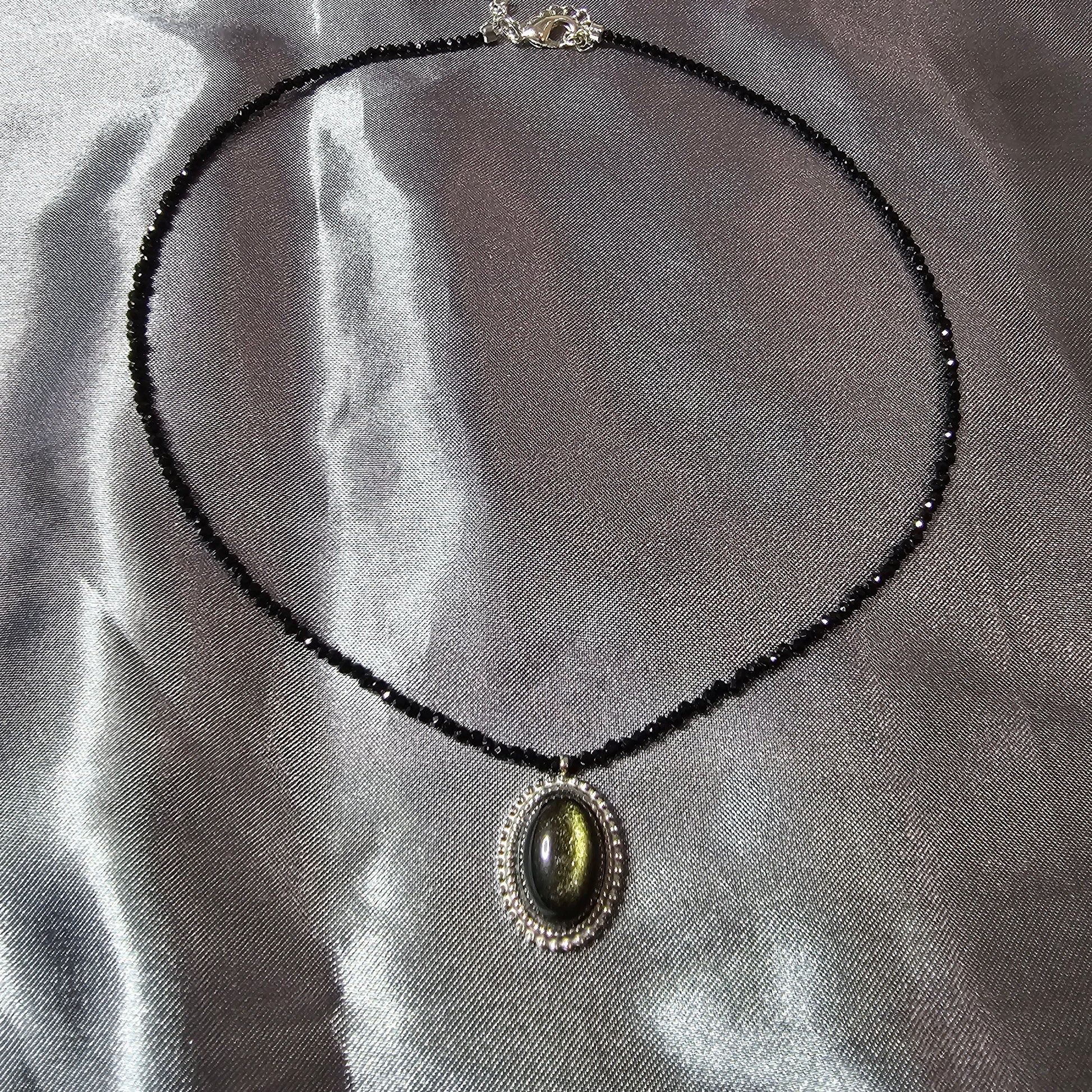 Spinel Chocker and Necklace with Golden Obsidian Stone