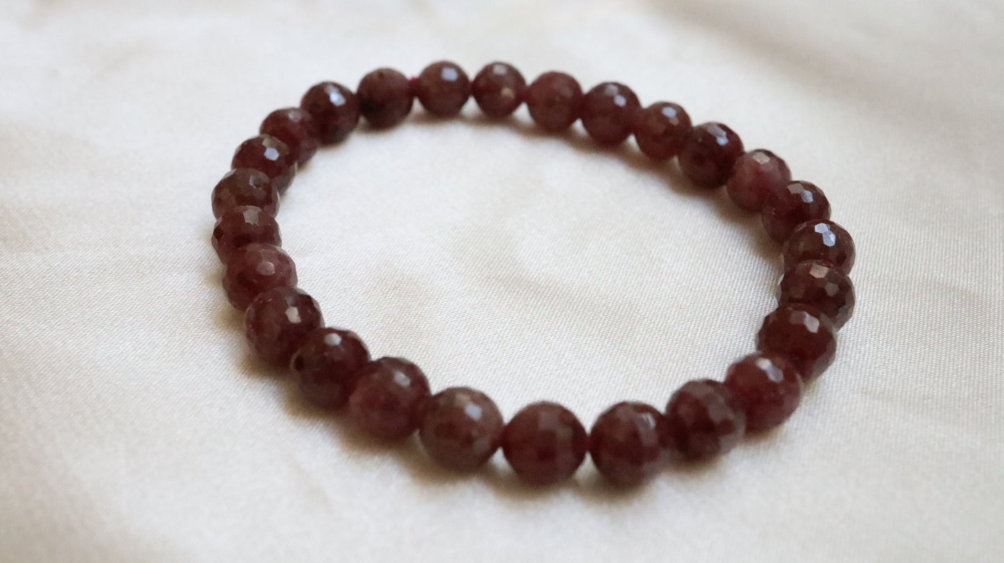 Ruby Diamond Cut Bead Bracelet
