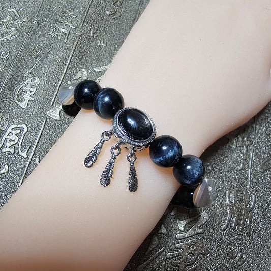 Natural Blue Tiger Eye Bracelect, Hypersthene Crystal Bracelet, Protection and Grounding, Wealth and Inner Strength