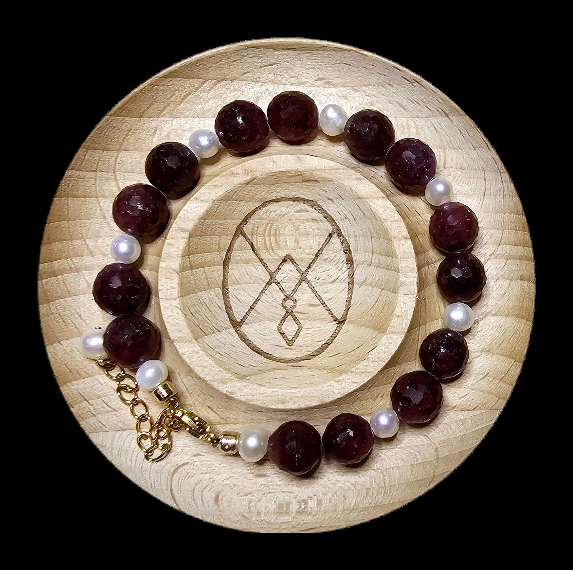 Ruby Stone Bracelet, 14K Gold Plate Chain, Pearl Bracelet