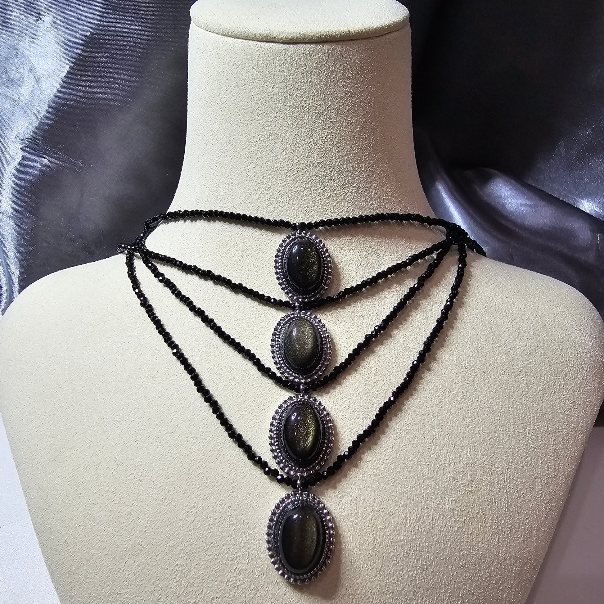 Spinel Chocker and Necklace with Golden Obsidian Stone
