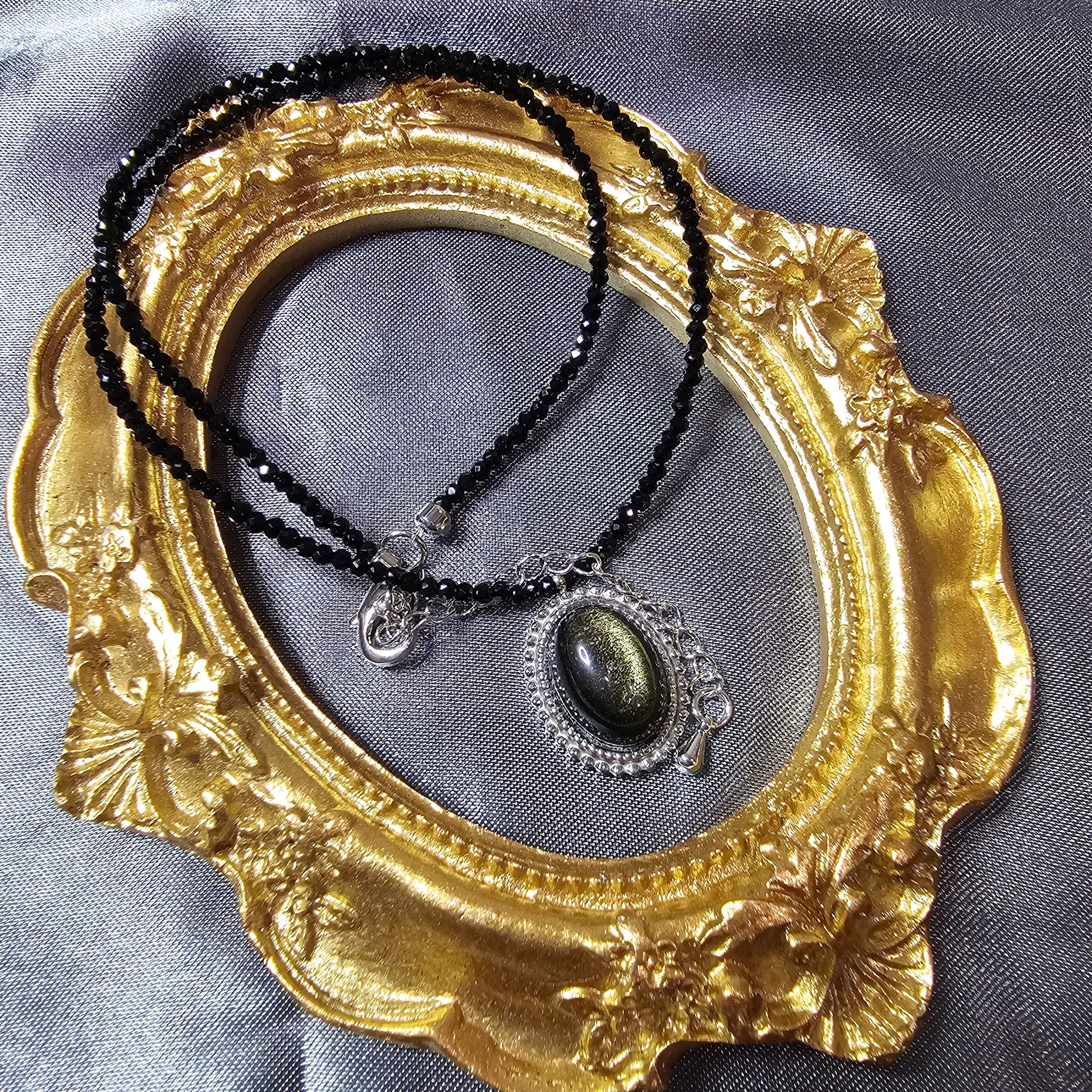 Spinel Chocker and Necklace with Golden Obsidian Stone