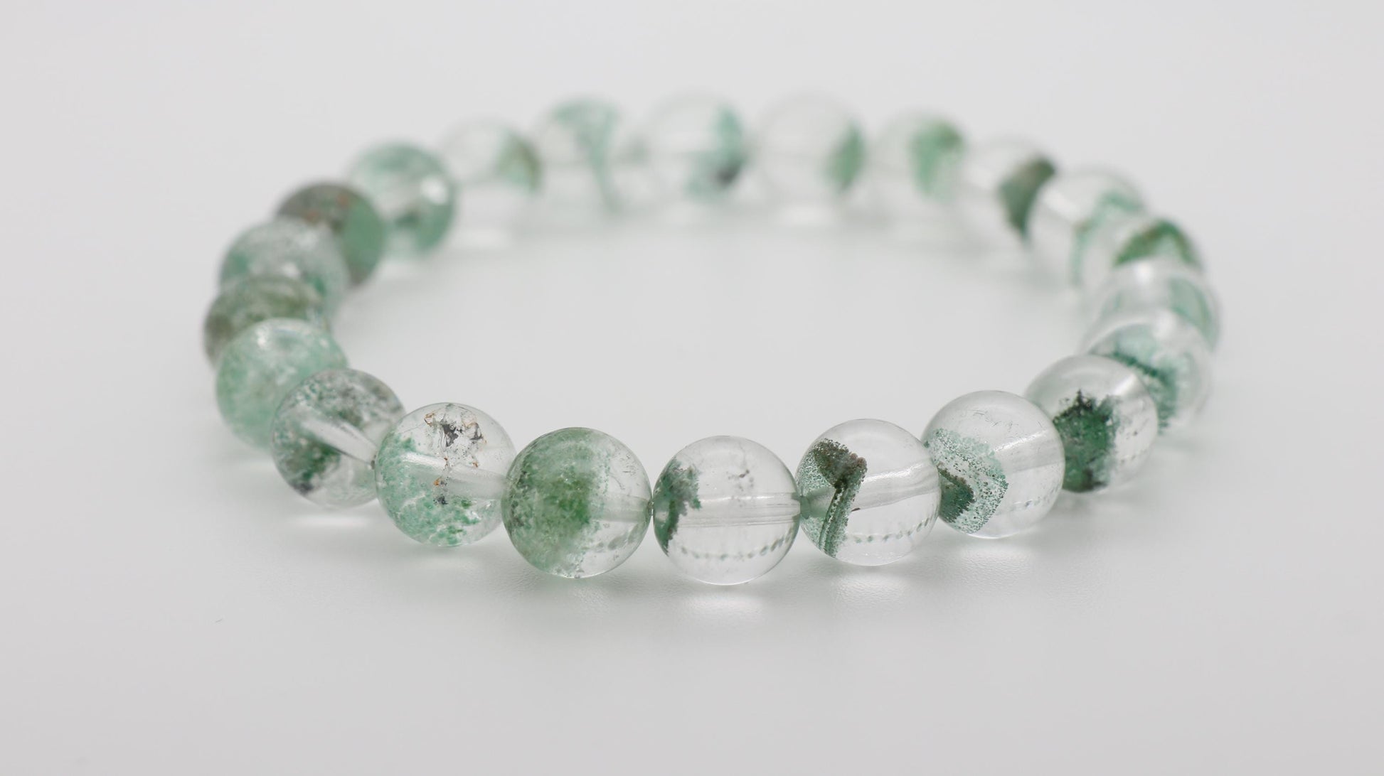Green Phantom Bead Bracelet, Grounded and Protected, Clear Negative Energy