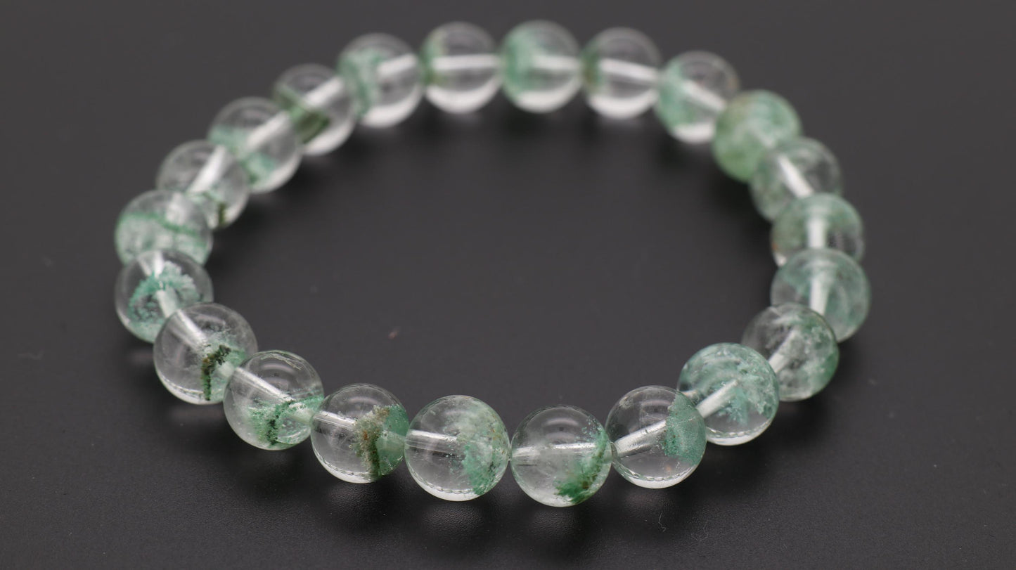 Green Phantom Bead Bracelet, Grounded and Protected, Clear Negative Energy