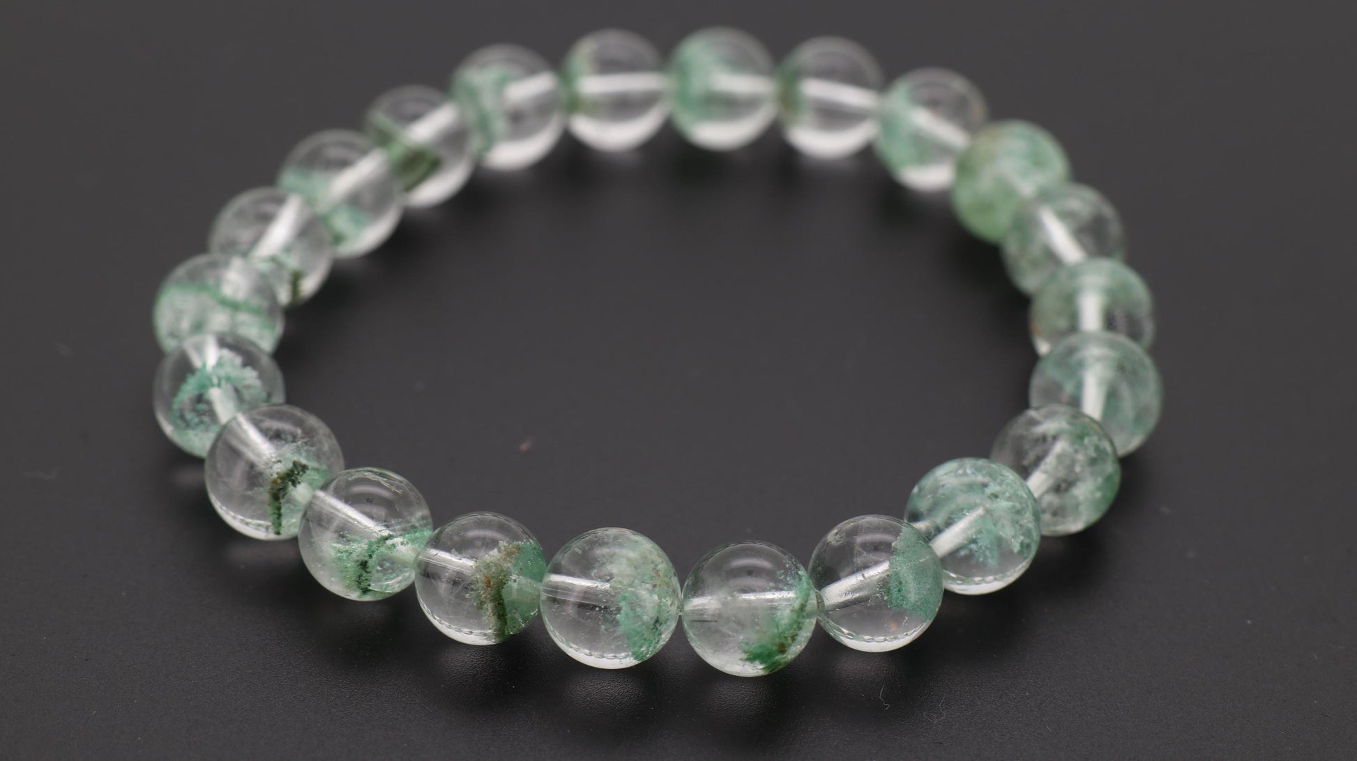 Green Phantom Bead Bracelet, Grounded and Protected, Clear Negative Energy