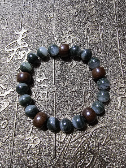 Green Phantom Bracelect, Wood Bracelet, Green Phantom Crystal, Abelia Wood, Work Energy,Regeneration