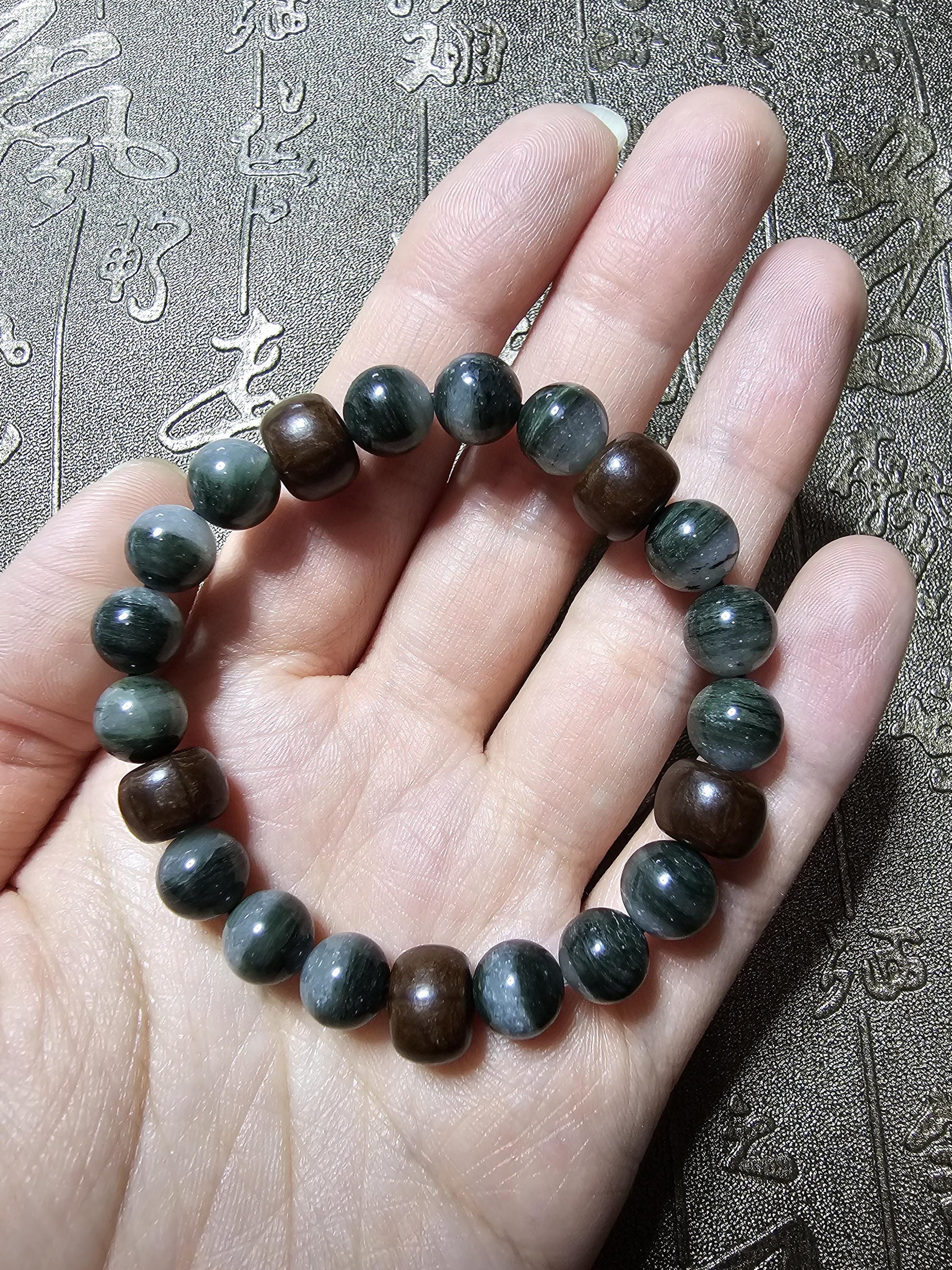 Green Phantom Bracelect, Wood Bracelet, Green Phantom Crystal, Abelia Wood, Work Energy,Regeneration
