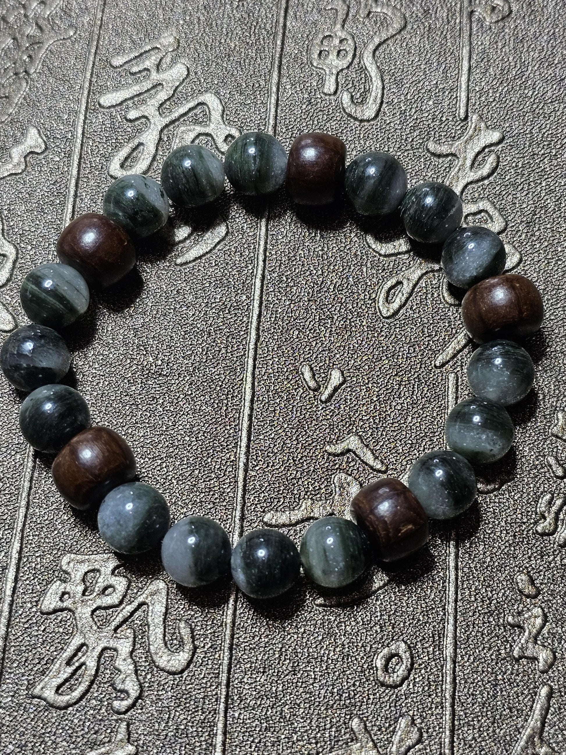 Green Phantom Bracelect, Wood Bracelet, Green Phantom Crystal, Abelia Wood, Work Energy,Regeneration
