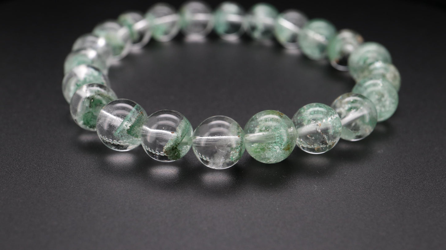 Green Phantom Bead Bracelet, Grounded and Protected, Clear Negative Energy