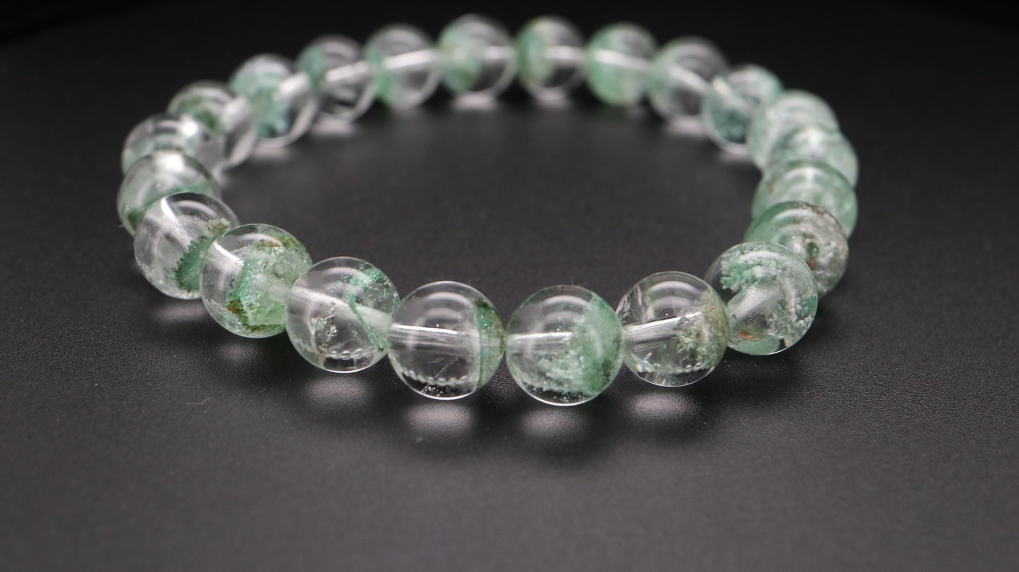 Green Phantom Bead Bracelet, Grounded and Protected, Clear Negative Energy