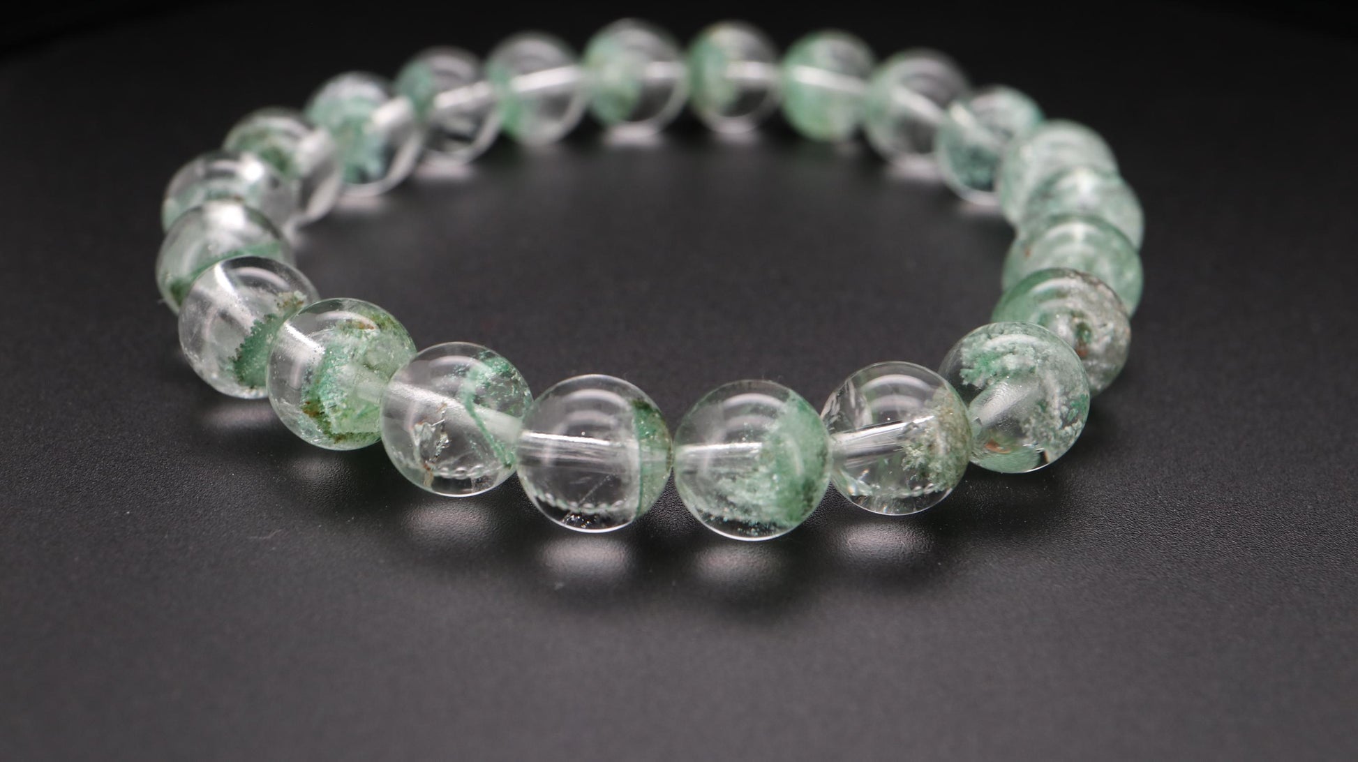 Green Phantom Bead Bracelet, Grounded and Protected, Clear Negative Energy
