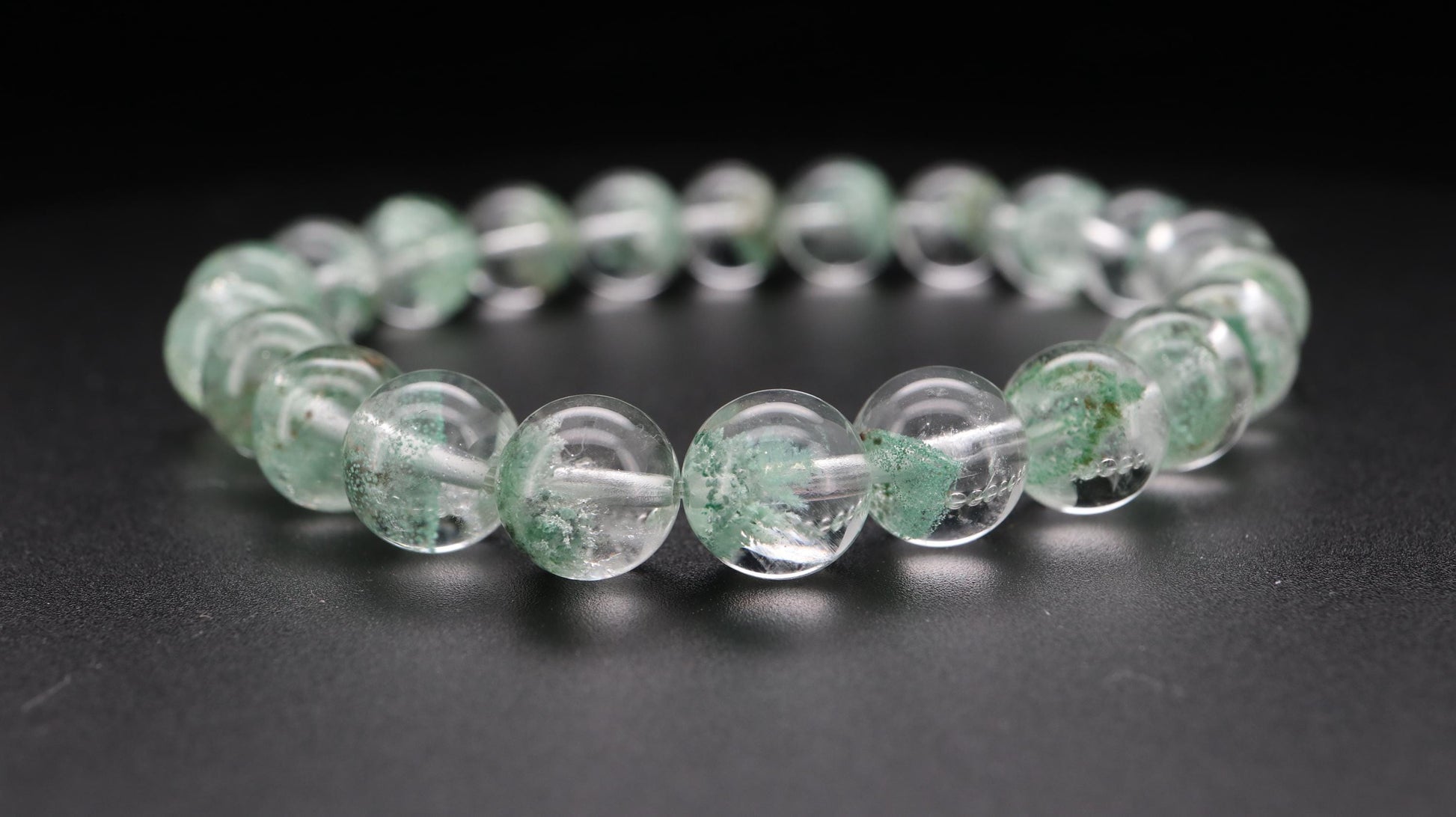 Green Phantom Bead Bracelet, Grounded and Protected, Clear Negative Energy