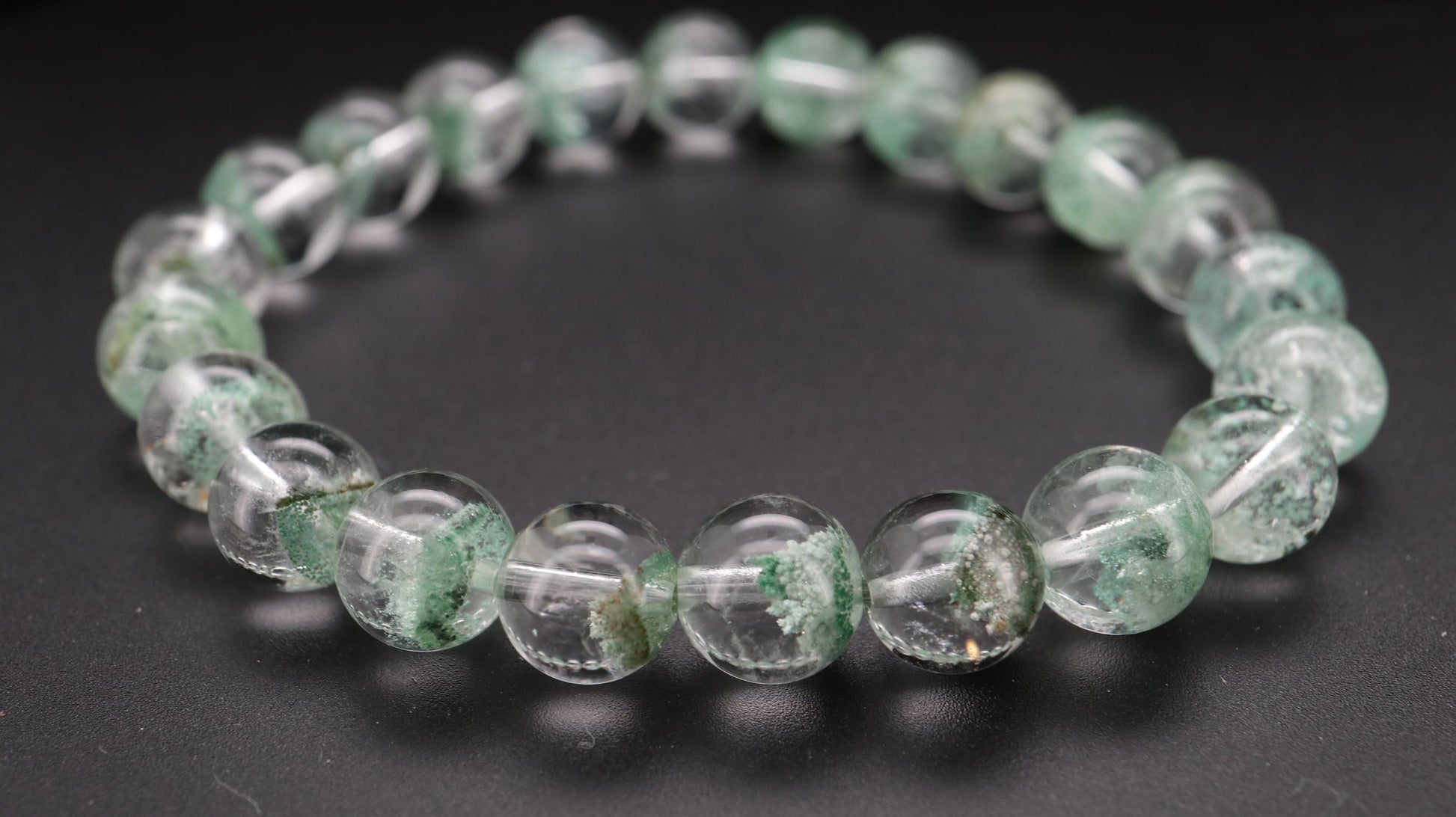 Green Phantom Bead Bracelet, Grounded and Protected, Clear Negative Energy