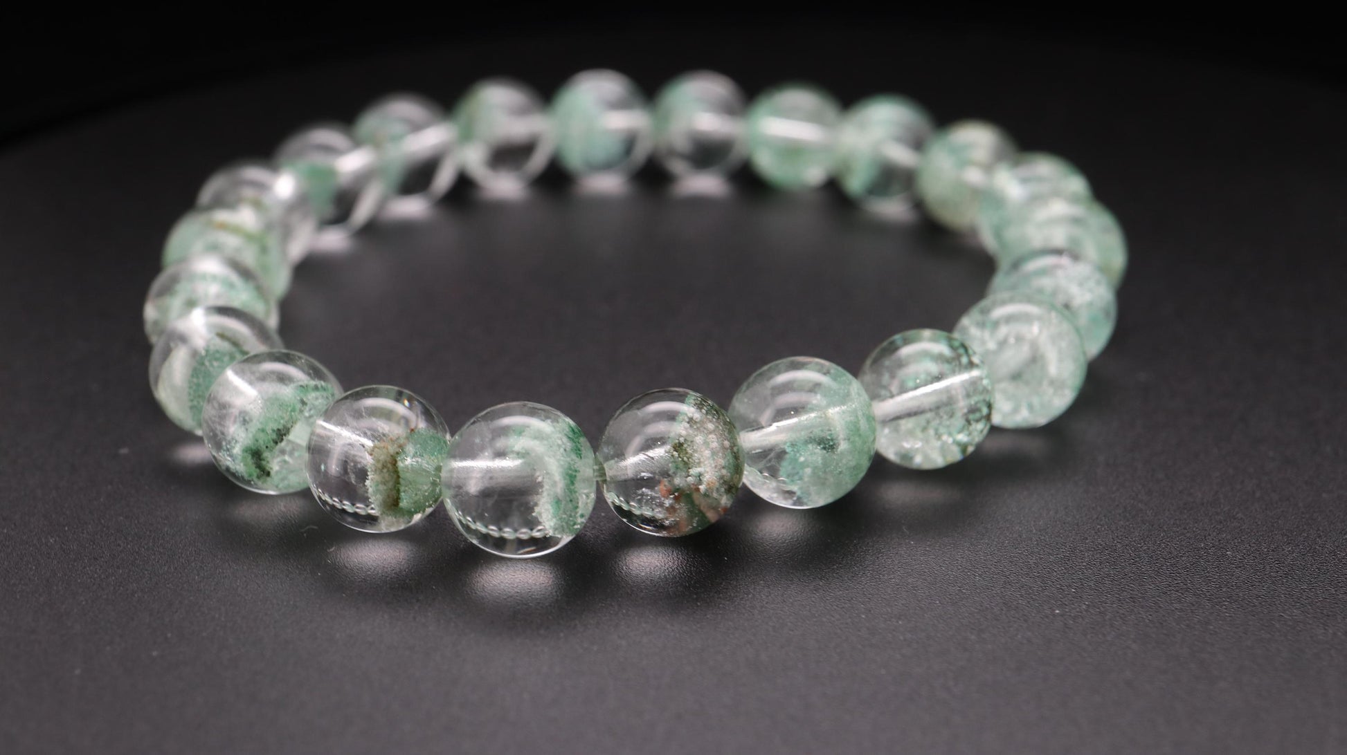 Green Phantom Bead Bracelet, Grounded and Protected, Clear Negative Energy