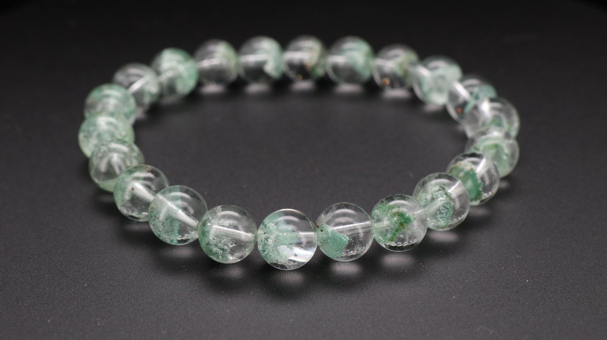 Green Phantom Bead Bracelet, Grounded and Protected, Clear Negative Energy
