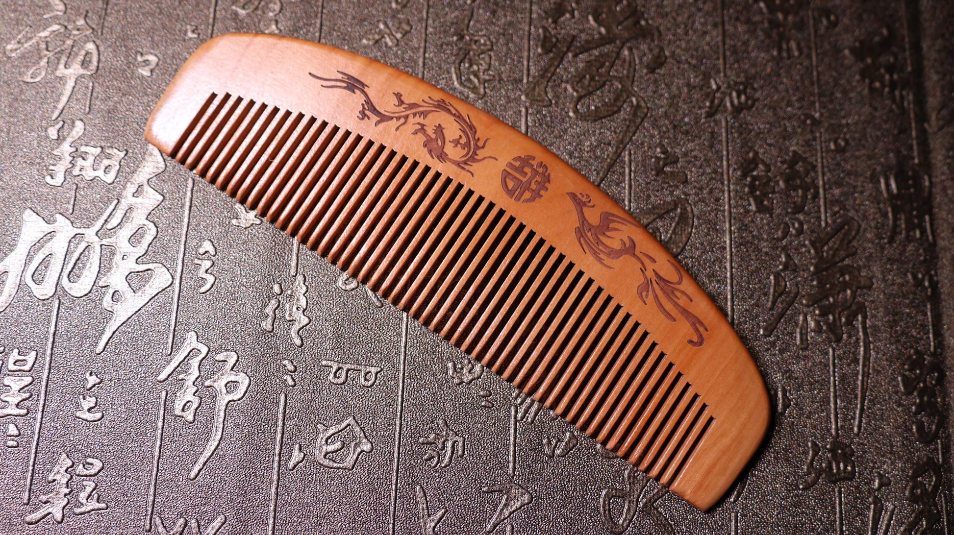 Peach Wood Comb, Marriage Custom Comb, Scalp Health, Massage Comb, Dragon and Phoenix