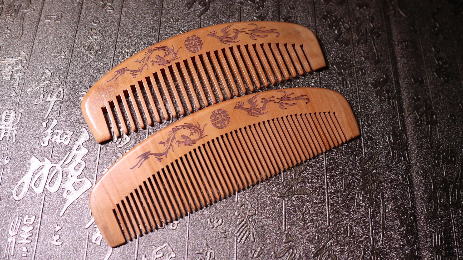 Peach Wood Comb, Marriage Custom Comb, Scalp Health, Massage Comb, Dragon and Phoenix