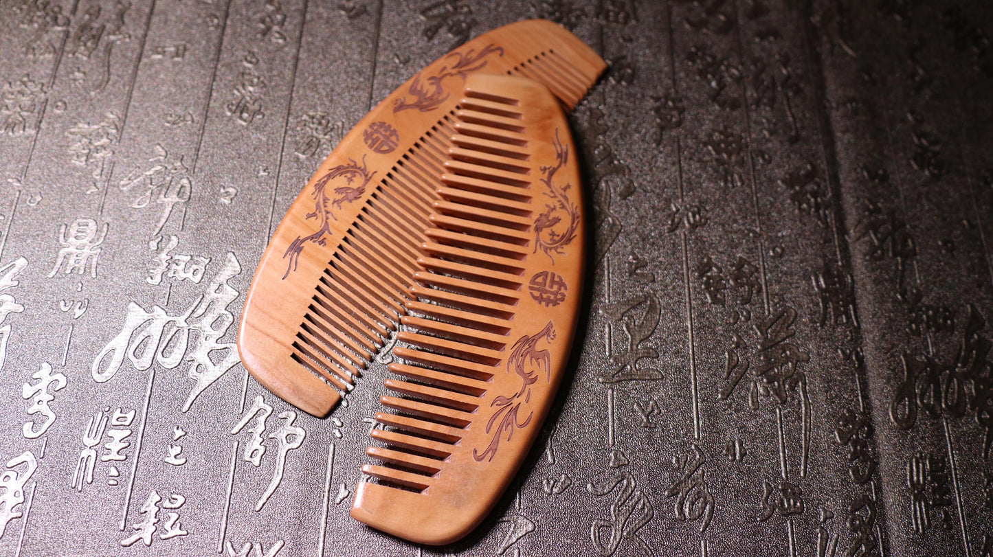 Peach Wood Comb, Marriage Custom Comb, Scalp Health, Massage Comb, Dragon and Phoenix