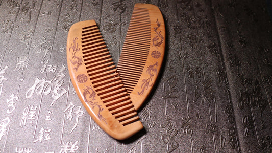 Peach Wood Comb, Marriage Custom Comb, Scalp Health, Massage Comb, Dragon and Phoenix