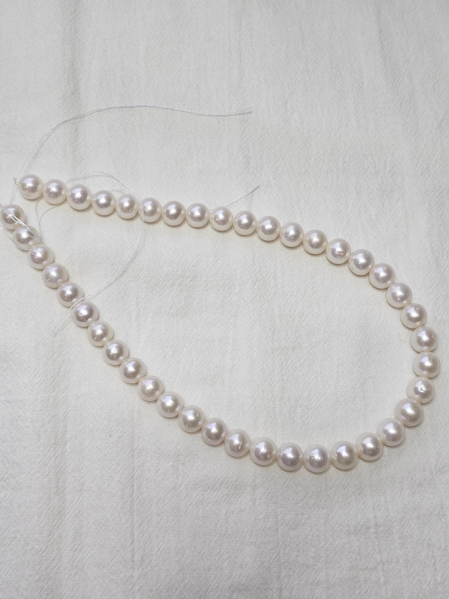 9-10mm Pearl Bead String, Handcrafted pearl necklace, Near Round large pearl, Natural Pearl high luster