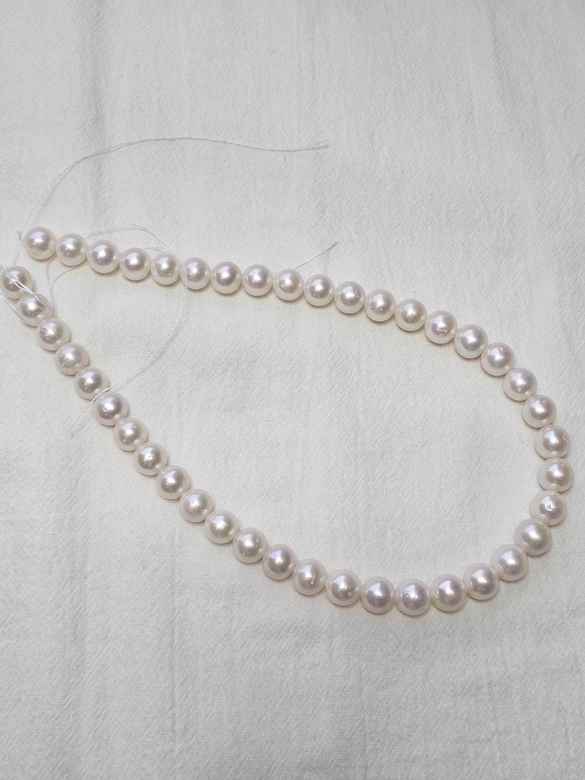 9-10mm Pearl Bead String, Handcrafted pearl necklace, Near Round large pearl, Natural Pearl high luster