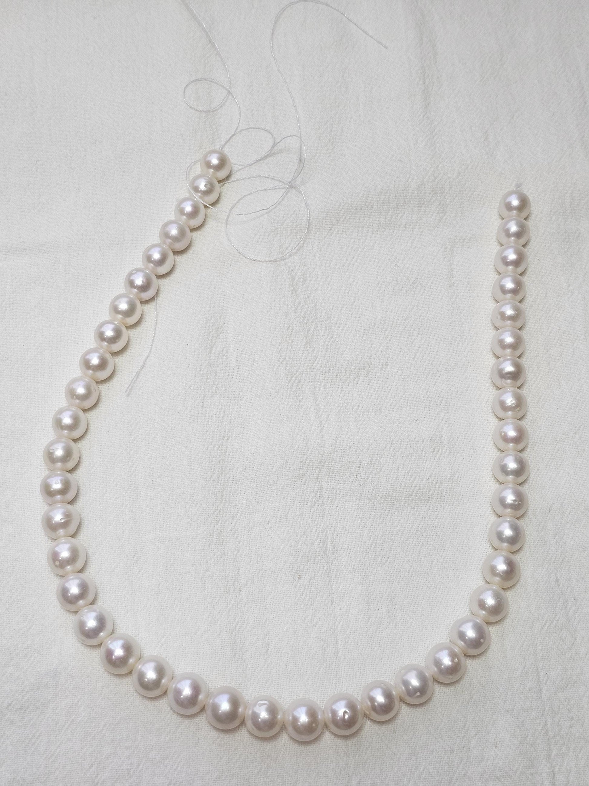 9-10mm Pearl Bead String, Handcrafted pearl necklace, Near Round large pearl, Natural Pearl high luster