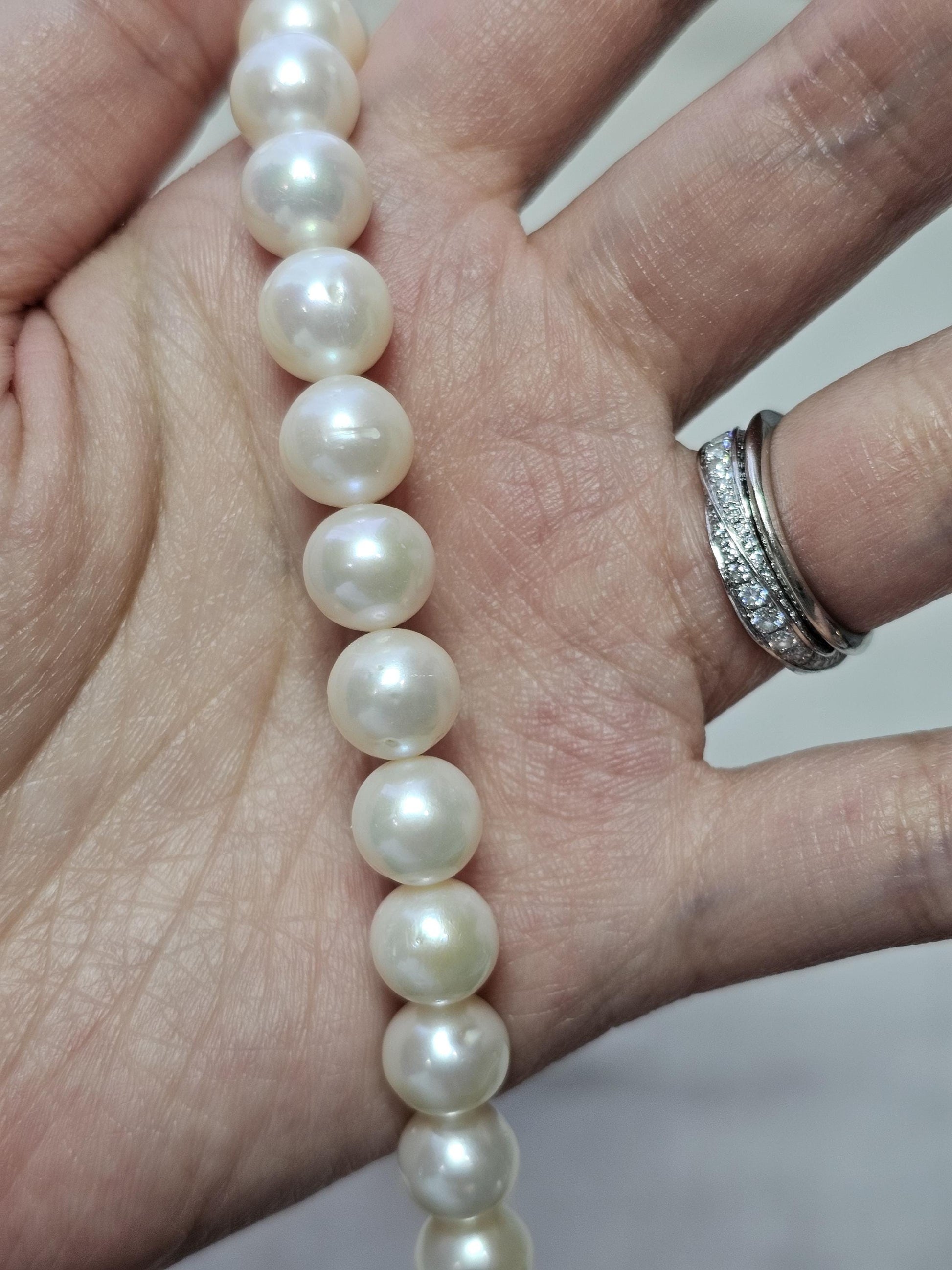 9-10mm Pearl Bead String, Handcrafted pearl necklace, Near Round large pearl, Natural Pearl high luster