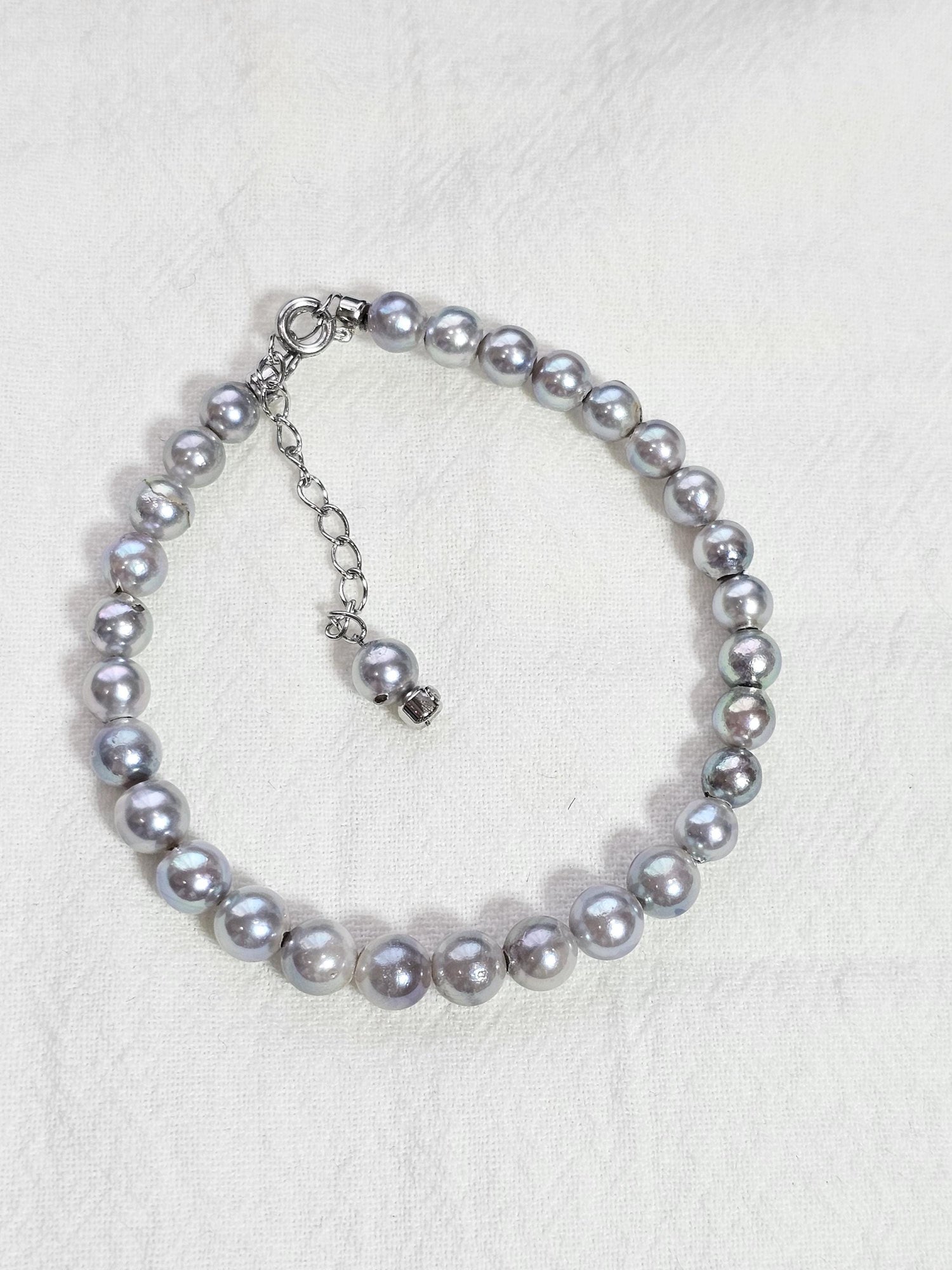 Natural Seawater Akoya Pearl with Grey Color, Small Saltwatee Akoya Pearl Bracelet