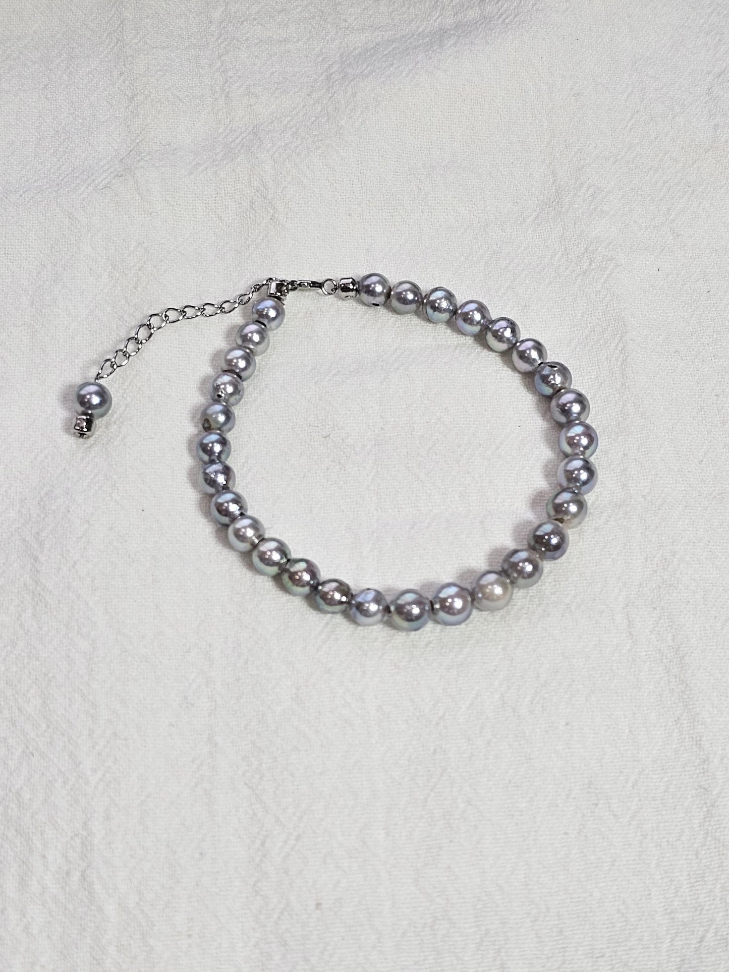 Natural Seawater Akoya Pearl with Grey Color, Small Saltwatee Akoya Pearl Bracelet