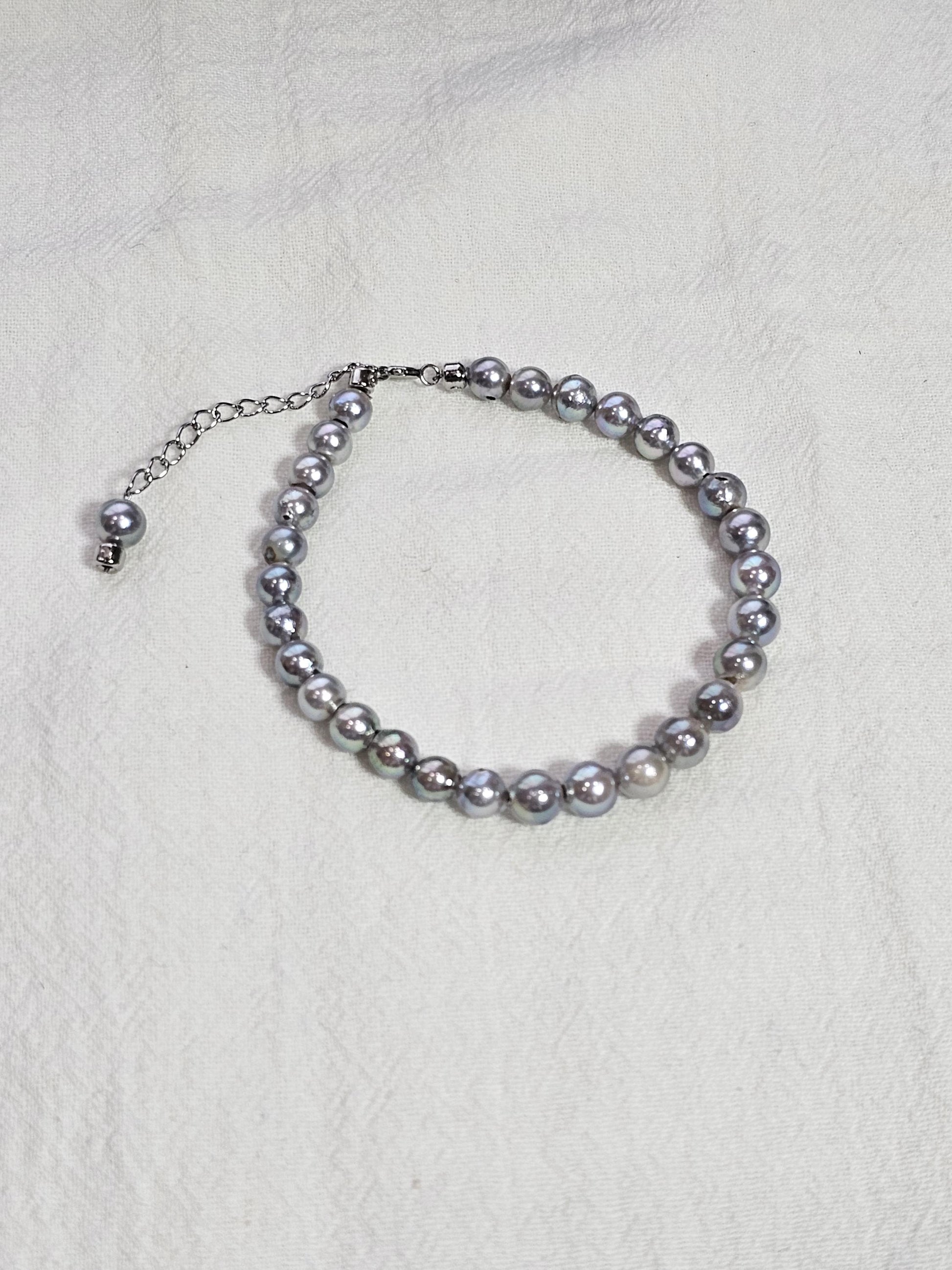 Natural Seawater Akoya Pearl with Grey Color, Small Saltwatee Akoya Pearl Bracelet