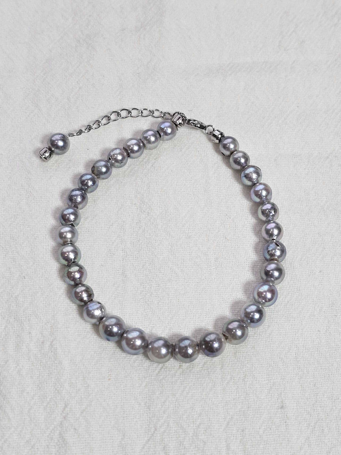 Natural Seawater Akoya Pearl with Grey Color, Small Saltwatee Akoya Pearl Bracelet