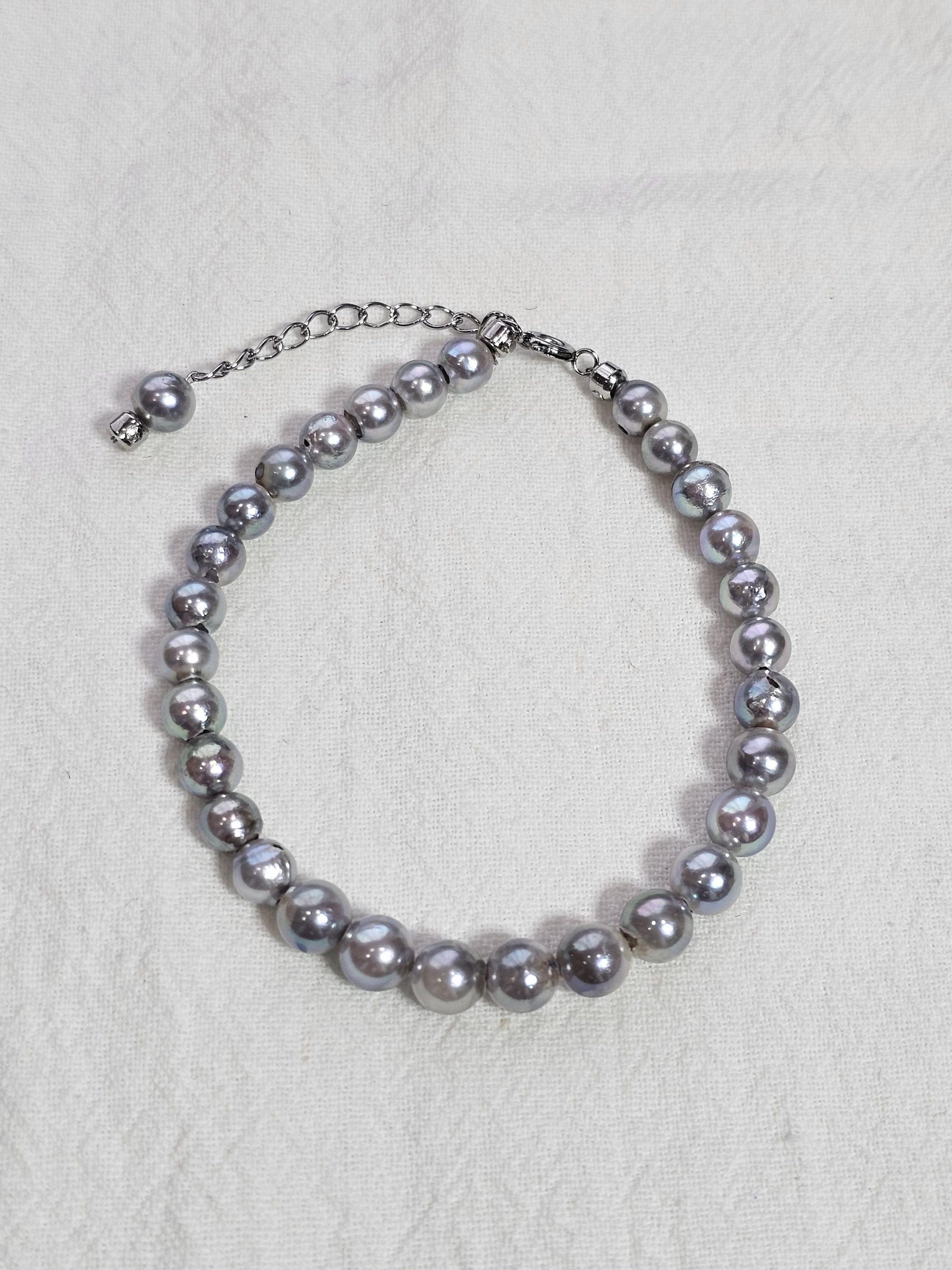 Natural Seawater Akoya Pearl with Grey Color, Small Saltwatee Akoya Pearl Bracelet