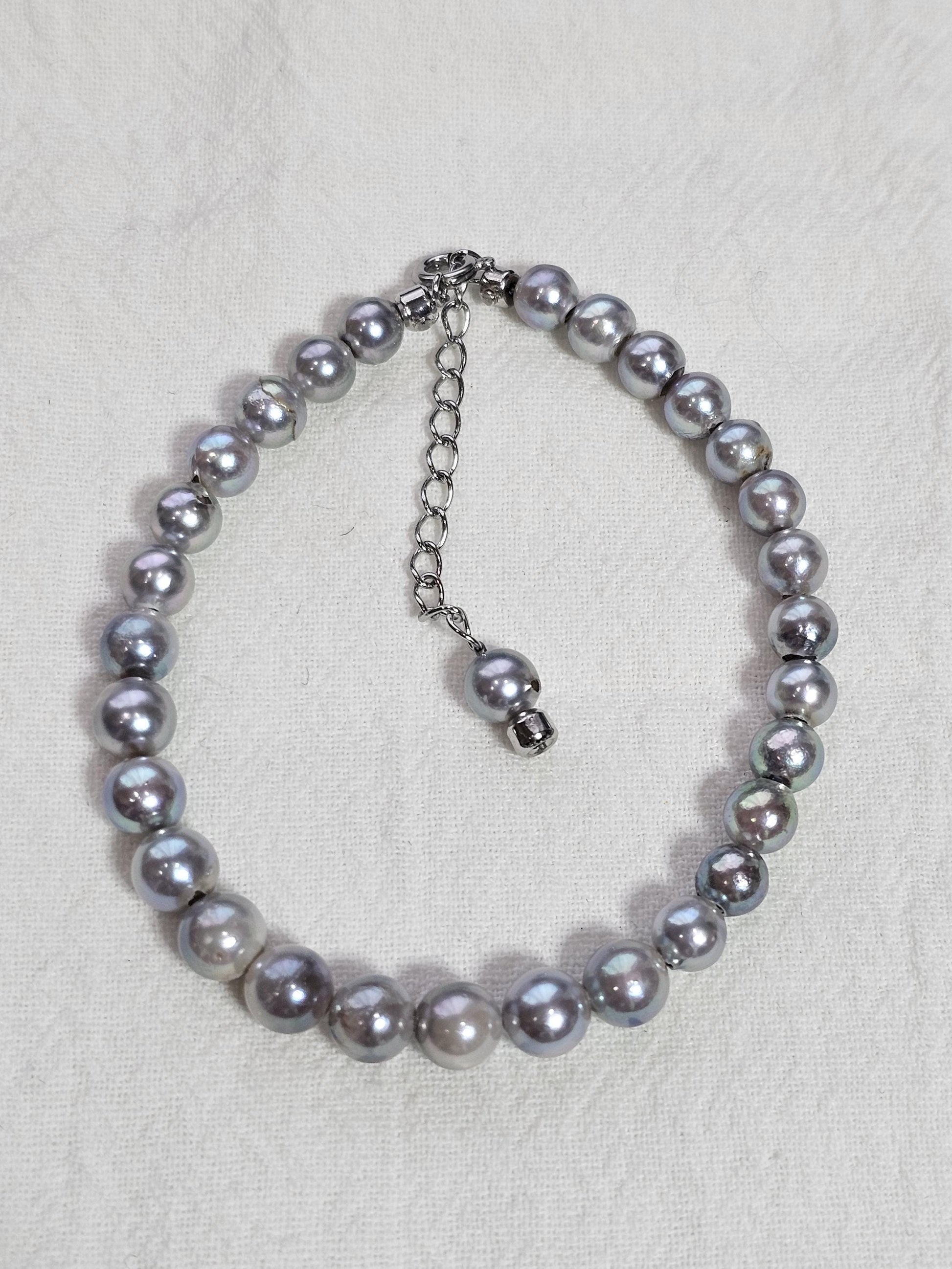 Natural Seawater Akoya Pearl with Grey Color, Small Saltwatee Akoya Pearl Bracelet