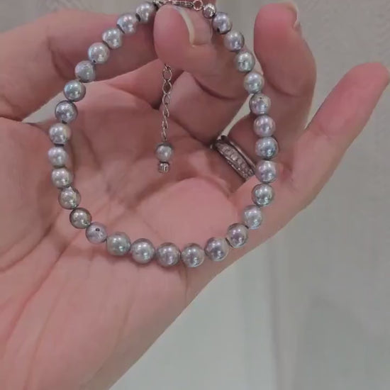 Natural Seawater Akoya Pearl with Grey Color, Small Saltwatee Akoya Pearl Bracelet