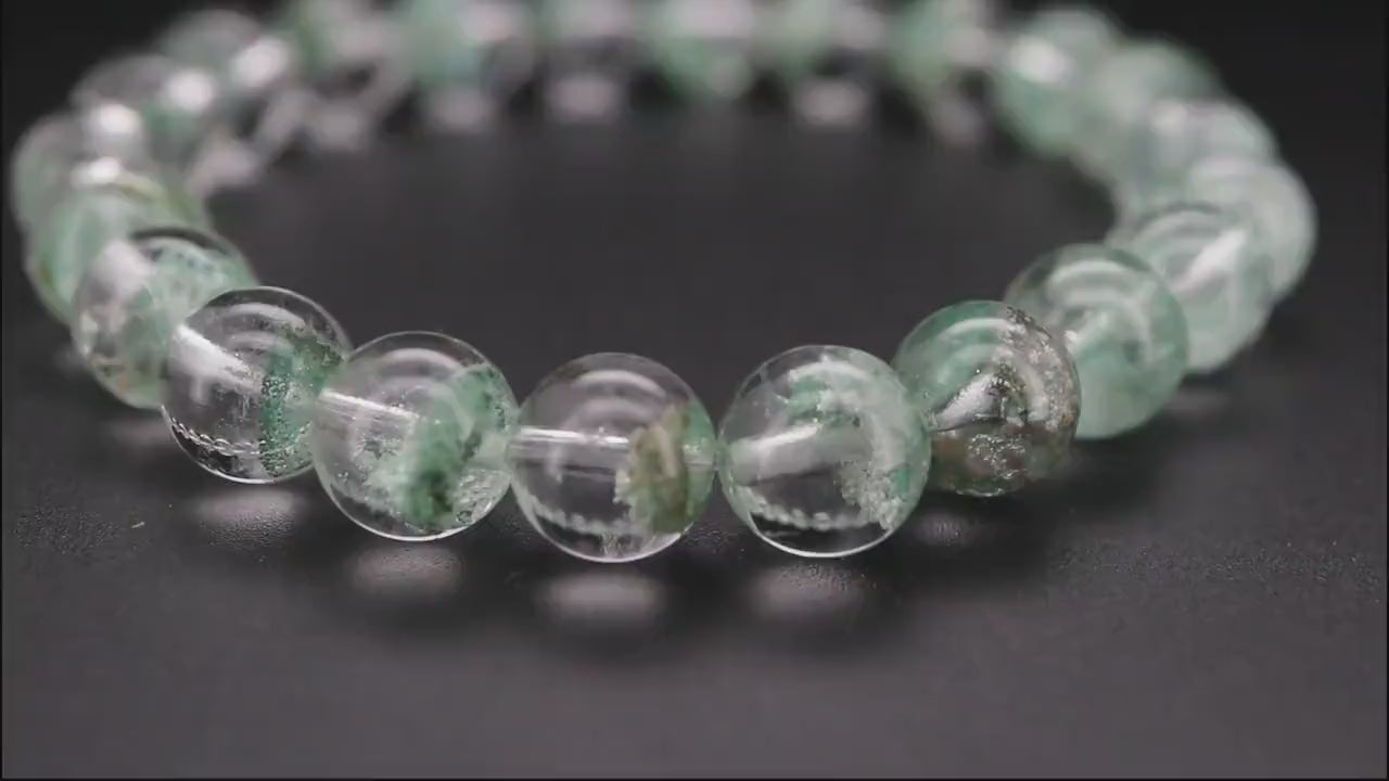 Green Phantom Bead Bracelet, Grounded and Protected, Clear Negative Energy
